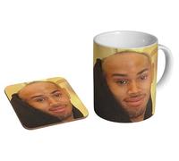 MUGMART Chris Brown Bald Funny Face Gift - Ceramic Coffee Mug + Coaster Gift Set - Internet Viral Moment Humorous Bald Chris Brown Image