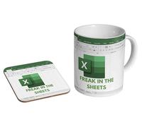 mugmart Freak in The Sheets Funny Excel Spreadsheet - Ceramic Coffee Mug + Coaster Gift Set - Office Joke for The Work Desk
