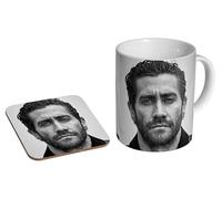 MUGMART Jake Gyllenhaal BW Face - Ceramic Coffee Mug + Coaster Gift Set - Movie Star Icon