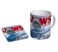 mugmart Jaws The Revenge - Ceramic Coffee Mug + Coaster Gift Set - Retro Shark Horror Movie Gift for Fans of Classic Thrillers