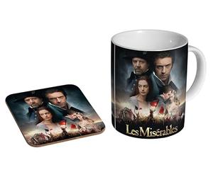 MUGMART Les Miserables Film - Ceramic Coffee Mug + Coaster Gift Set - Musical Movie Gift Featuring Hugh Jackman Anne Hathaway Russell Crowe