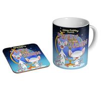 mugmart Pinky and The Brain 90s - Ceramic Coffee Mug + Coaster Gift Set - Retro Animated Gift