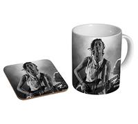 mugmart The 1975 Matthew Healy BW Mug and Coaster Gift Set - Black & White Ceramic Coffee Cup + Wooden Drink Mat - Indie Music Fan - 11oz