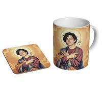 mugmart Timothee Chalamet Holy Saint - Ceramic Coffee Mug + Coaster Gift Set - Iconic Sacred Art Celebrity Portrait Gift