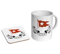 mugmart White Star Line - Ceramic Coffee Mug + Coaster Gift Set - Vintage Nautical Maritime Gift