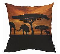 Mugod African Animal Elephants Cushion Cover Throw Pillow Covers Family Walk Sunset Pillow Case for Men Women Decorative Home Sofa Chair Couch 45x45cm/18x18 Inch