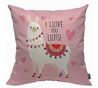 Mugod Alpaca Cushion Cover Throw Pillow Covers Lovely Llama Letter I Love You Llots Pink Hearts Background Pillow Case for Men Women Decorative Home Sofa Chair Couch 45x45cm/18x18 Inch