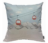 Mugod Blue Cable Red Ski Lift Cushion Cover Throw Pillow Covers Gondolas Moving in Snow Mountains Car Pillow Case for Men Women Decorative Home Sofa Chair Couch 45x45cm/18x18 Inch