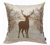 Mugod Brown Deer Cushion Cover Throw Pillow Covers Vintage Animal Moose Elk Antler Horn Tree Nature Wildlife Pillow Case for Men Women Decorative Home Sofa Chair Couch 45x45cm/18x18 Inch
