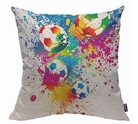 Mugod Colorful Football Cushion Cover Throw Pillow Covers Sports Passion Raibow Color Soccer Balls Doodle Polka Dot Pillow Case for Men Women Decorative Home Sofa Chair Couch 45x45cm/18x18 Inch