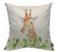 Mugod Cute Giraffe and Leaves Cushion Cover Throw Pillow Covers African Animals Giraffe Antler Long Neck Green Leaf Pillow Case for Men Women Decorative Home Sofa Chair Couch 45x45cm/18x18 Inch