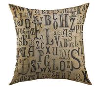 Mugod Decorative Throw Pillow Cover for Couch Sofa,Black Vintage Alphabet Steampunk Letter Victorian Gothic Collage Home Decor Pillow Case 18x18 inch
