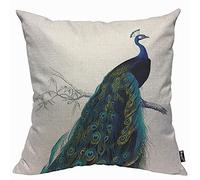 Mugod Elegant Colorful Peacock Cushion Cover Throw Pillow Covers Standing on The Tree Pillow Case for Men Women Decorative Home Sofa Chair Couch 45x45cm/18x18 Inch