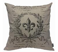 Mugod Fleur De Lis Flower Vintage Style with Retro Letter Cushion Cover Throw Pillow Covers Pillow Case for Men Women Decorative Home Sofa Chair Couch 45x45cm/18x18 Inch