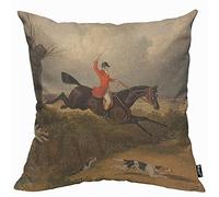 Mugod Fox Hunting Cushion Cover Throw Pillow Covers Gentlemen Hunter Running Dogs Horse Traditional Sport Pillow Case for Men Women Decorative Home Sofa Chair Couch 45x45cm/18x18 Inch