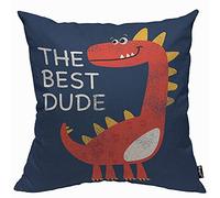 Mugod Funny Dinasaur Cushion Cover Throw Pillow Covers Cartoon Red Baby Dinosaur The Best Dude Pillow Case for Men Women Decorative Home Sofa Chair Couch 45x45cm/18x18 Inch