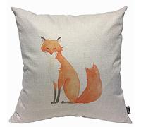 Mugod Funny Fox Cushion Cover Throw Pillow Covers Smiling Cartoon Orange Fox on White Background Pillow Case for Men Women Decorative Home Sofa Chair Couch 45x45cm/18x18 Inch