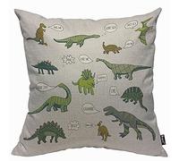 Mugod Green Gray Dinosaur Cushion Cover Throw Pillow Covers Speech Bubble Doodle Cartoon Pillow Case for Men Women Decorative Home Sofa Chair Couch 45x45cm/18x18 Inch
