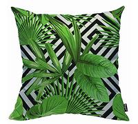 Mugod Green Palm Leaf Cushion Cover Throw Pillow Covers Summer Exotic Jungle Plant Tropical Palm Leaves on The Black White Pillow Case for Men Women Decorative Home Sofa Chair Couch 45x45cm/18x18 Inch