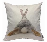 Mugod Grey Rabbit Isolated Cushion Cover Throw Pillow Covers on a White Background Bunny Tail Back Pillow Case for Men Women Decorative Home Sofa Chair Couch 45x45cm/18x18 Inch