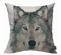 Mugod Grey Wolf Face Cushion Cover Throw Pillow Covers Alpha Male Timber Wolf Portrait Gray in Winter Pillow Case for Men Women Decorative Home Sofa Chair Couch 45x45cm/18x18 Inch