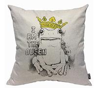 Mugod I Am The Queen Frog Cushion Cover Throw Pillow Covers Frog Wearing Yellow Crown on White Background Pillow Case for Men Women Decorative Home Sofa Chair Couch 45x45cm/18x18 Inch