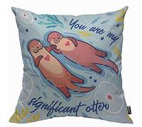 Mugod Lovely Otter Cushion Cover Throw Pillow Covers You Are My Significant Funny Cartoon Otters in The Sea Pillow Case for Men Women Decorative Home Sofa Chair Couch 45x45cm/18x18 Inch