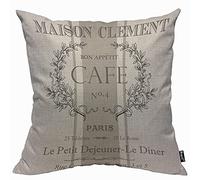 Mugod Modern Vintage French Cafe Cushion Cover Throw Pillow Covers Abstract Advertising Pattern Pillow Case for Men Women Decorative Home Sofa Chair Couch 45x45cm/18x18 Inch