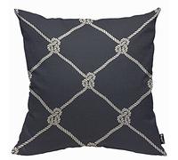 Mugod Nautical Rope Cushion Cover Throw Pillow Covers Trendy Maritime Style Navy with White Fishing Net Marine Dark Blue Pillow Case for Men Women Decorative Home Sofa Chair Couch 45x45cm/18x18 Inch