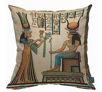 Mugod Old Egyptian Ancient Cushion Cover Throw Pillow Covers Papyrus Depicting Queen Nefertari with Historical Empire Pillow Case for Men Women Decorative Home Sofa Chair Couch 45x45cm/18x18 Inch