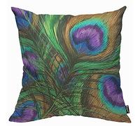 Mugod Peacock Feathers Cushion Cover Throw Pillow Covers Animal Beautiful Colorful Digital Paint Shiny Green Pillow Case for Men Women Decorative Home Sofa Chair Couch 45x45cm/18x18 Inch