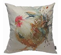 Mugod Popular Watercolor Rooster Cushion Cover Throw Pillow Covers Art Colorful Chicken Pillow Case for Men Women Decorative Home Sofa Chair Couch 45x45cm/18x18 Inch