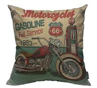 Mugod Throw Pillow Cover Retro Vintage Gasoline Route 66 Classic Motorcycles Biker Home Decorative Square Pillow Case for Men Women Bedroom Livingroom Cushion Cover 18x18 Inch