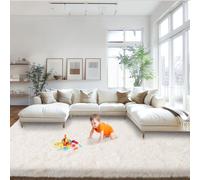 Mugorn Area Rugs 9x12 Living Room, Large Fluffy Cream White Area Rugs for Bedroom, Soft Carpet Shag Kids Rug with 4 Non-Slip Rug Pads (9ft x 12ft, Cream White)
