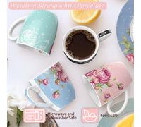 London Boutique Mugs Cups Gift Set China Mugs Set of 4 Vintage Shabby Chic Flora 4 Colours Gift for Women 350ml (Roses)