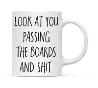 Mugs Look At You Passing The Boards and Shit Coffee Mug Xmas 2PCS-330ML | Fade-Resistant Tea & Coffee Mugs Novelty Drinking Cups Friendship Farewell