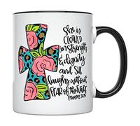 Mugs She is Clothed with Strength and Mug Birthday 2 PCS | Lightweight Tea Cup Durable Coffee Cups Leaving Fathers Day