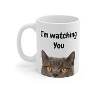MugsByAly Cat Mug “I'm Watching You - Humorous Coffee Mug with Intense British Shorthair for Cat Lovers
