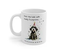 MugsByAly Festive Dog Christmas Mug,Funny Dog Singing 'Deck The Halls with Muddy Footprints'