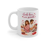 MugsByAly Happy Valentine's Day Mug,Romantic Gift, Coffee Cup with Hearts 'Look How We Scroll'