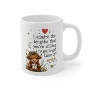 MugsByAly Humorous Office Mug - Funny Coworker Gift, Colleague Birthday Present, Ceramic Coffee Cup with Highland Cow Design