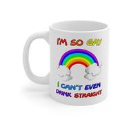 MugsByAly Rainbow Pride LGBTQ Coffee Mug, Novelty Gift Cup with Humorous Text ' I'm So Gay,I Can't Even Drink Straight'