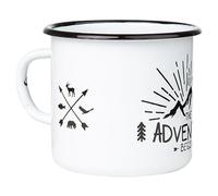 MUGSY Enamel Mug - Adventure Begins - for Outdoor Activities - Mountain Design for Camping, Trekking, Hiking, Vanlife