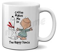 Mugtime (TM - Cartoon- Charlie Brown - Coffee Makes Me Do The Happy Dance - Xmas - Mug Cup Coffee Funny Gifts Cute - Ceramic 330ml