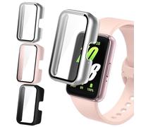 Mugust 3-Pack Case for Samsung Galaxy Fit 3 Tempered Glass Screen Protector,Ultra Thin HD Tempered Glass Scratch Resistant PC Protective Cover for Samsung Galaxy Fit 3 Cases(Silver/Pink/Black)