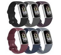 Mugust Fitbit Charge 5/6 Silicone Sport Strap - Classic Soft Replacement Band for Men and Women, Compatible with Charge 5/6 (Pack D, Large)