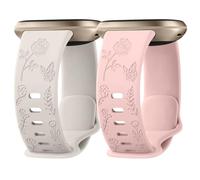 Mugust Rose Butterfly Engraved Compatible with Fitbit Versa 4/3/Sense 2 Soft Floral Replacement Watch Strap, Silicone, Starlight, 2 cm, One Size