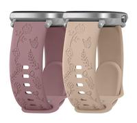 Mugust Rose Butterfly Engraved Strap for Samsung Galaxy Watch 7 6 5 4 40mm 44mm Women,20mm Soft Silicone Band for Galaxy Watch FE/Active/Active 2/Watch 3 41mm/5 Pro/4 6 Classic(Pack B)