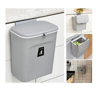 MUGYPYR Compost Bin for Kitchen -2.4 Gallons/9L Under Sink Trash Can, Hanging Small Trash Can with Lid for Bathroom/Bedroom, Indoor Compost Bin (Grey)