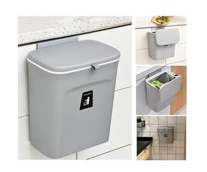 MUGYPYR Compost Bin for Kitchen -2.4 Gallons/9L Under Sink Trash Can, Hanging Small Trash Can with Lid for Bathroom/Bedroom, Indoor Compost Bin (Grey)